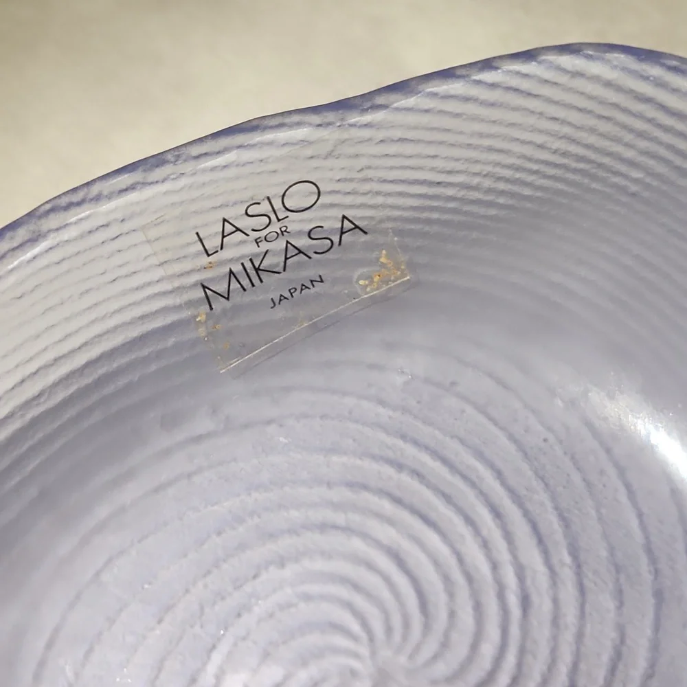 Vintage Laslo For Mikasa Japan Bluish Glass Dish Swirl Ridged Frosted Exterior